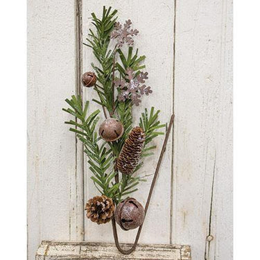 Rusty Glitter Bell & Snowflake Pine Spray, 24